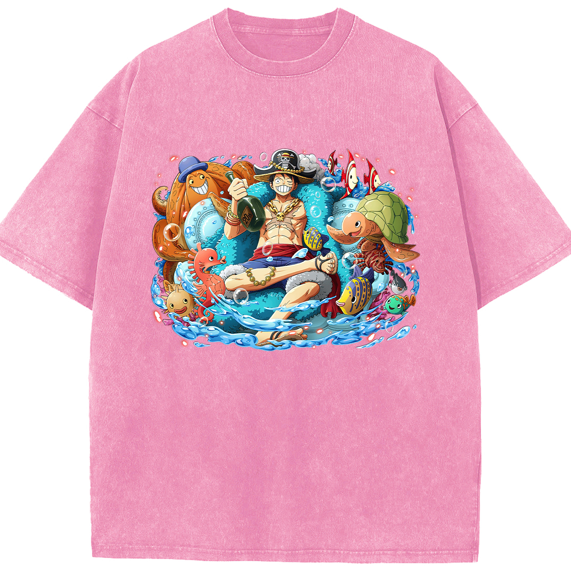 ワンピース モンキー・D・ルフィ ONE PIECE Monkey D. Luffy 綿100% ヴィンテージ風 半袖Tシャツ（フロントプリント）